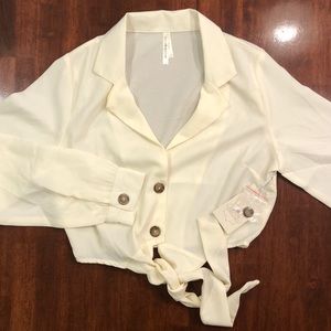 Moon Orchid button up crop top with tie in front